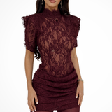 Amelia | Vestido mini bodycon sin mangas con cuello alto y detalles de encaje para mujer