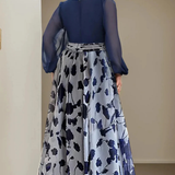 Valentina | Vestido maxi de invitada de boda con escote en V y mangas de globo con estampado floral