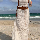 Cora | Conjunto de Top Halter Fruncido y Falda Maxi para Mujeres de 2 Piezas