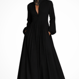 Winifred | Vestido maxi de fiesta de jardín para mujer con mangas largas y botones en la parte delantera, con bolsillos