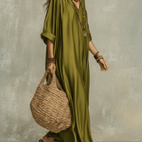 Vestido maxi bohemio verde oliva holgado