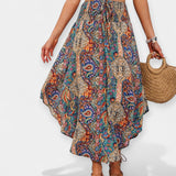 Terje | Vestido midi floreado con cintura alta Café