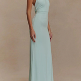 Celeste | Vestido largo maxi de invitada de boda con escote halter, nudo retorcido y espalda abierta