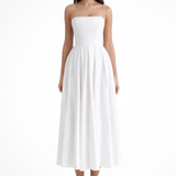 Everly | Vestido midi sin mangas con corsé y falda acampanada