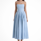 Everly | Vestido midi sin mangas con corsé y falda acampanada