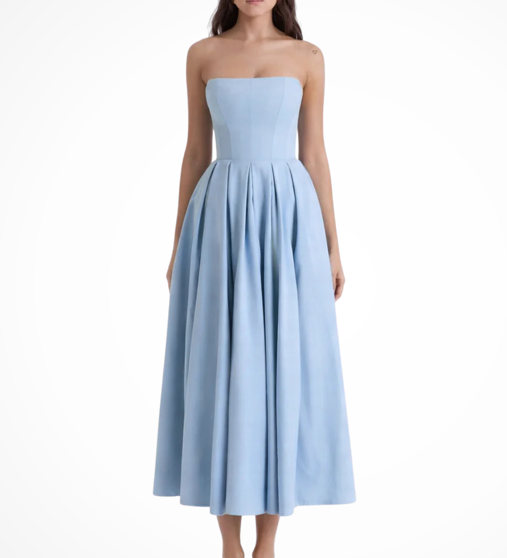Everly | Vestido midi sin mangas con corsé y falda acampanada