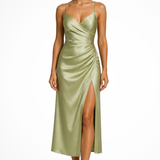 Beatrice | Vestido maxi de satén con escote en V para invitadas de boda