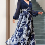 Valentina | Vestido maxi de invitada de boda con escote en V y mangas de globo con estampado floral