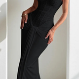 Evangeline | Corpiño de Encaje Sin Tirantes para Mujer Vestido Maxi de Invitada de Boda Drapado