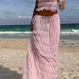 Cora | Conjunto de Top Halter Fruncido y Falda Maxi para Mujeres de 2 Piezas