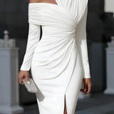 Delphina | Vestido midi de invitada de boda asimétrico de un solo hombro para mujer