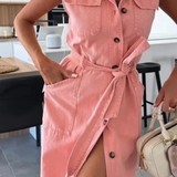 Lottie | Vestido maxi sin mangas con botones y abertura para mujer