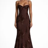 Anastasia | Vestido Maxi de Tirantes con Corsé Bordado de Flores para Mujeres