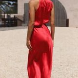Amelina | Vestido Midi de Cuello Halter para Mujer en Satén para Invitadas de Boda
