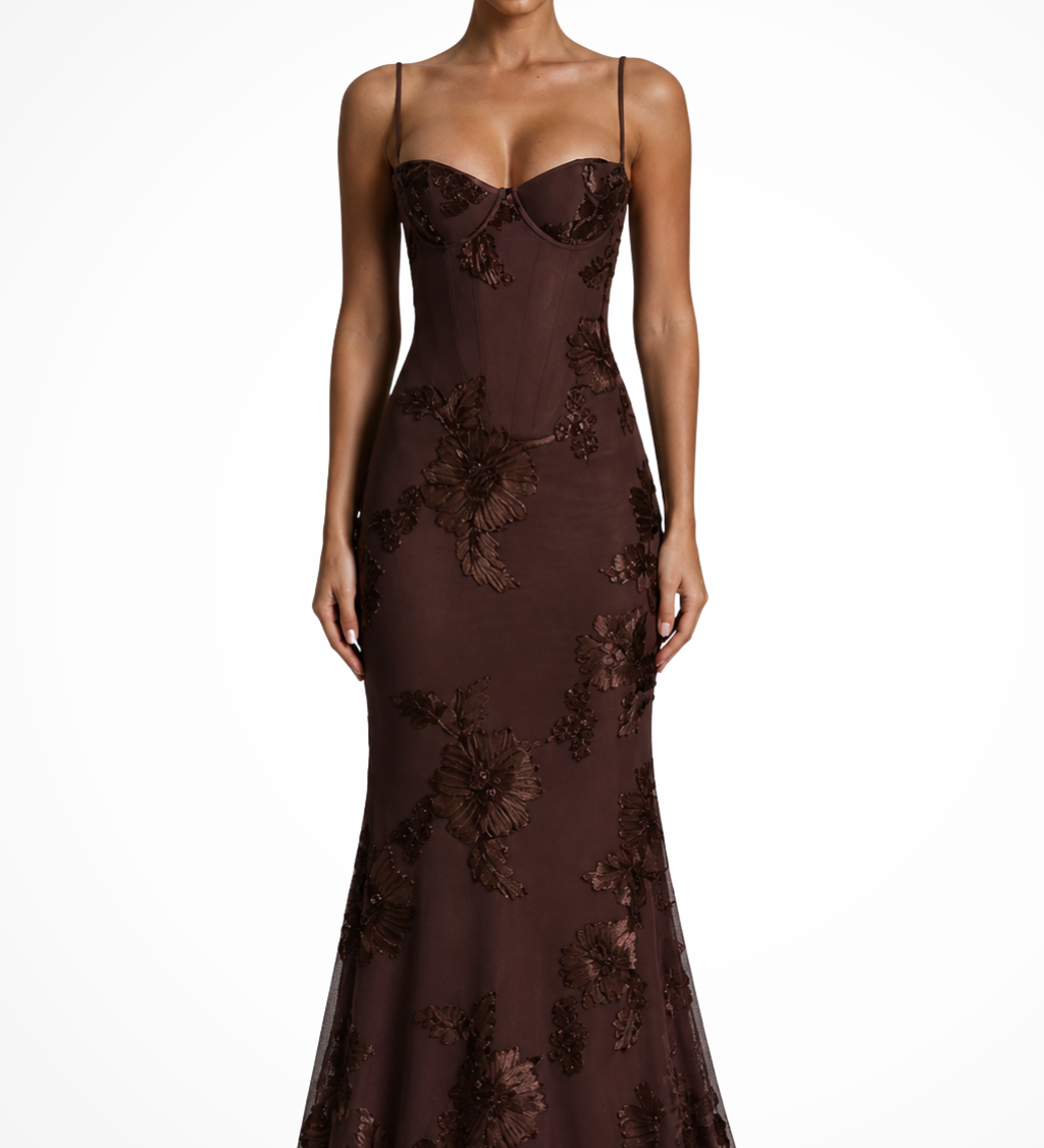 Anastasia | Corsé bordado de flores para mujer con tirantes, vestido maxi para bodas