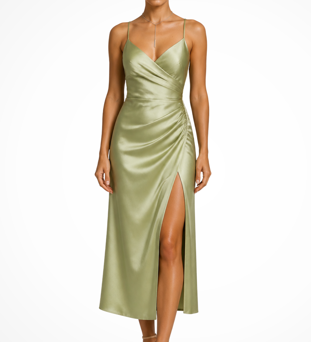 Beatrice | Vestido maxi de satén con cuello en V para mujeres para bodas