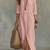 Vestido maxi bohemio negro con botones en la parte delantera