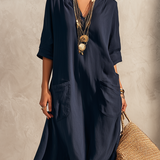 Vestido camisero bohemio azul medianoche
