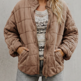 Chaqueta Acolchada para Mujer con Cuello Alto y Cierre Frontal