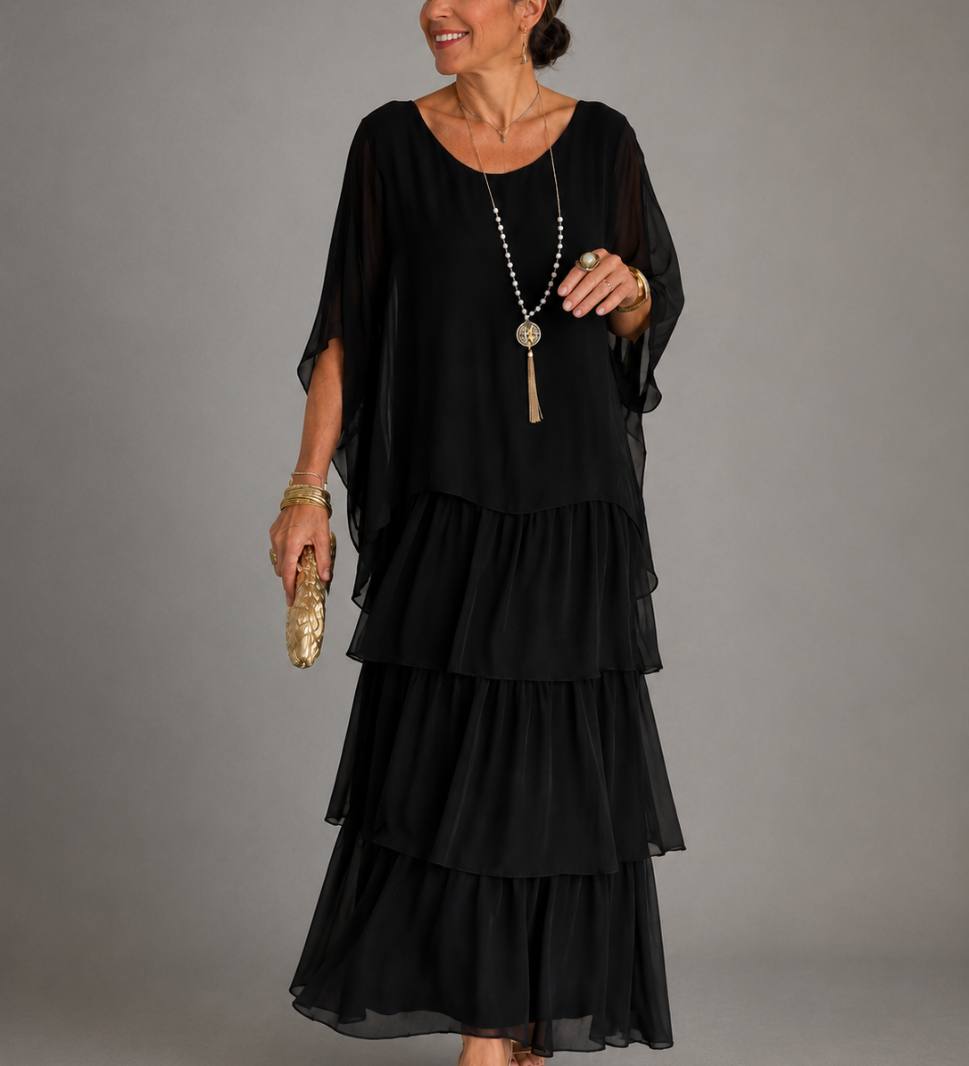 Lara | Vestido maxi de señora con escote redondo y bolsillos