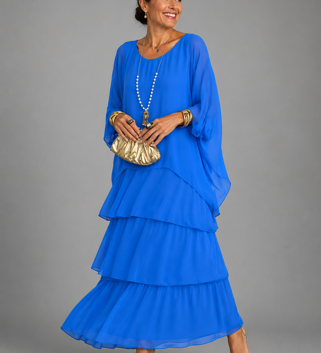 Lara | Vestido maxi de señora con escote redondo y bolsillos