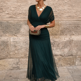 Vestido maxi elegante para fiestas con escote en V