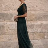 Vestido maxi elegante para fiestas con escote en V