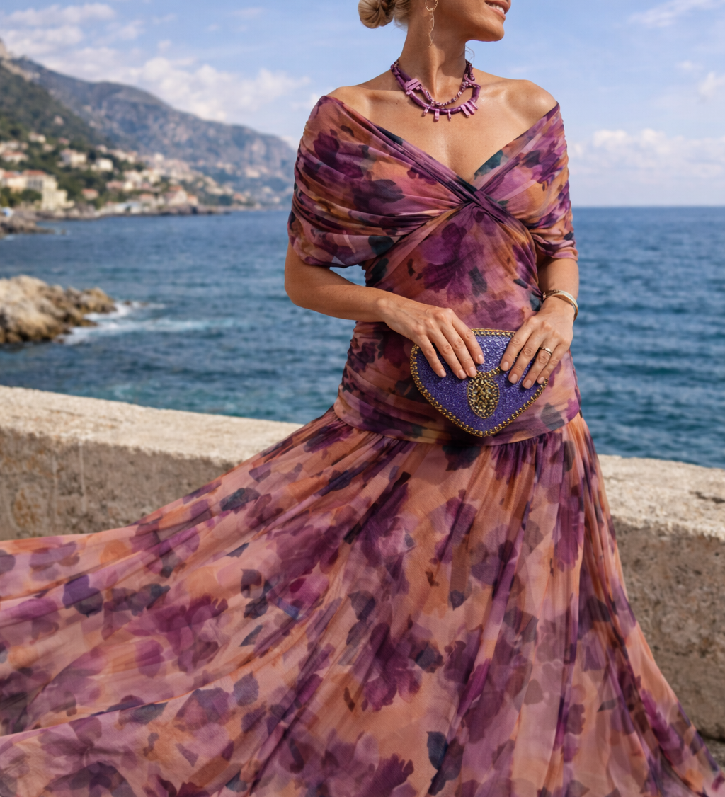 Vestido maxi elegante para fiestas con escote en V