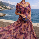 Vestido maxi elegante para fiestas con escote en V