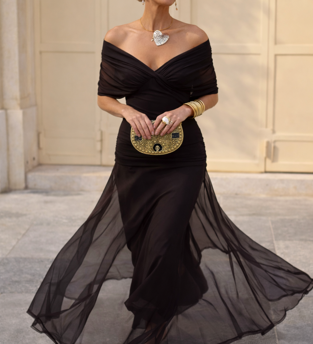 Vestido maxi elegante para fiestas con escote en V