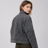 Chaqueta Acolchada para Mujer con Cuello Alto y Bolsillos de Parche
