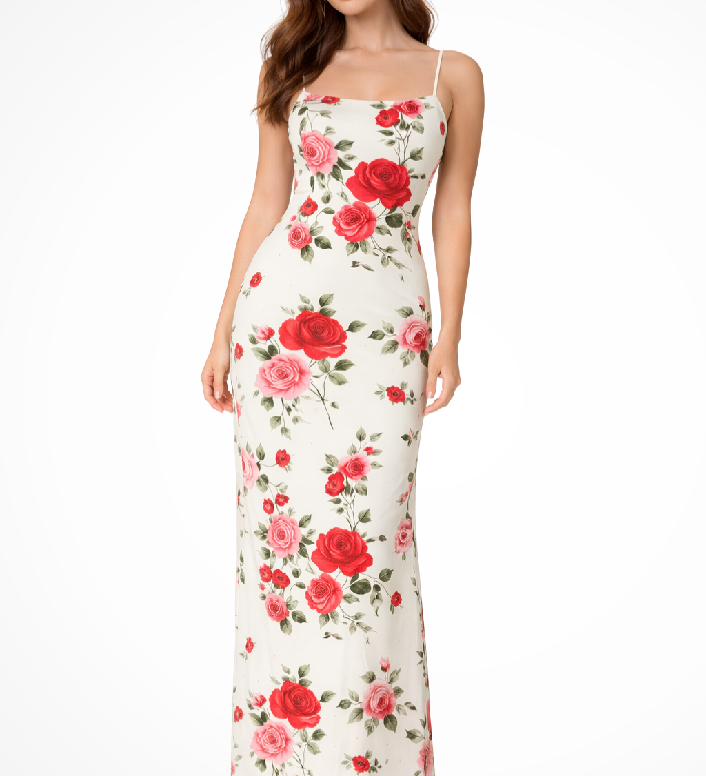 Elara | Vestido Maxi de Verano para Mujer con Tirantes de Espagueti y Flores