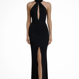 Novara | Vestido maxi formal de cuello halter para mujer con espalda abierta