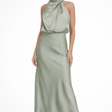 Amelina | Vestido Midi de Cuello Halter para Mujer en Satén para Invitadas de Boda