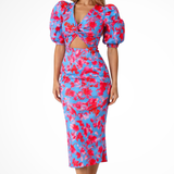 Sofija | Vestido midi de verano con mangas abullonadas estampado para mujer - Pruebas