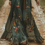 Vestido maxi bohemio bordado con escote en V para señora