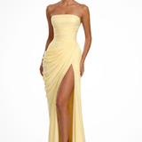 Evangeline | Vestido maxi de verano para invitadas de boda sin hombros y drapeado
