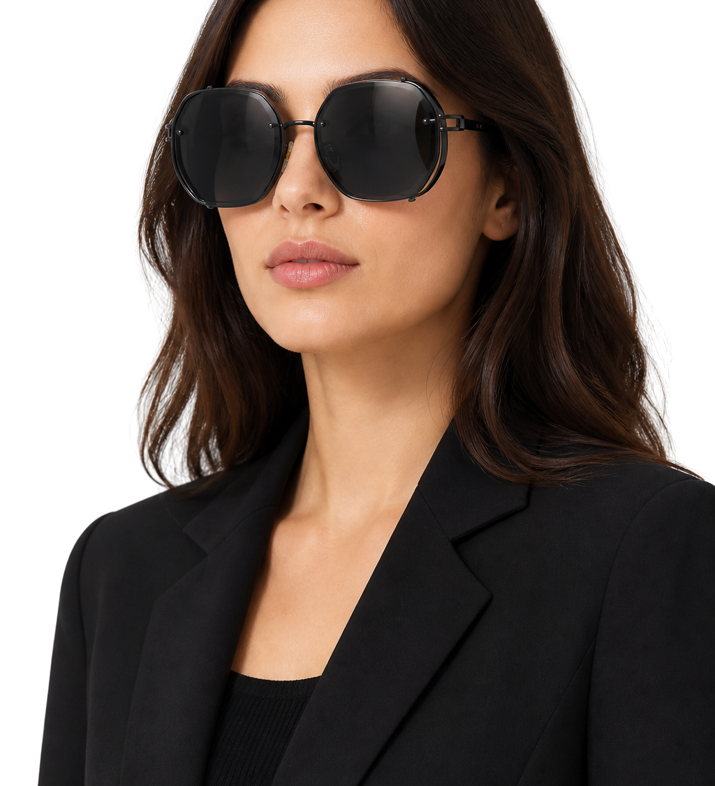 Saoirse | Gafas de Sol Geométricas Oversized para Mujeres con Montura Dorada y Lente Ámbar