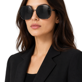 Saoirse | Gafas de Sol Geométricas Oversized para Mujeres con Montura Dorada y Lente Ámbar