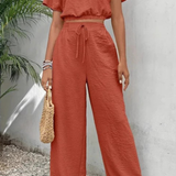 Emberly | Conjunto de Top y Pantalones de Pierna Ancha para Mujeres