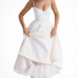 Junio | Vestido midi de corsé para invitadas de boda