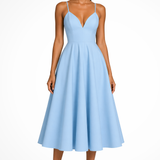 Isadora | Vestido midi de invitada de boda con escote sweetheart y tirantes