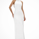 Seraphine | Vestido maxi sin espalda de halter con detalles de cadena para invitadas de boda