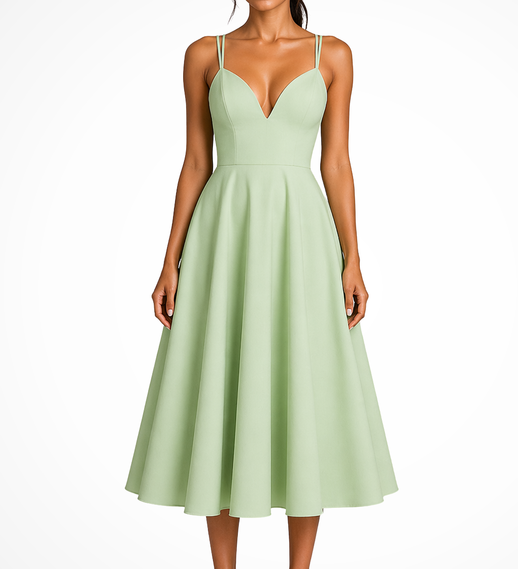 Isadora | Vestido midi de invitada de boda con escote sweetheart y tirantes