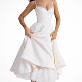 Junio | Vestido midi de corsé para invitadas de boda