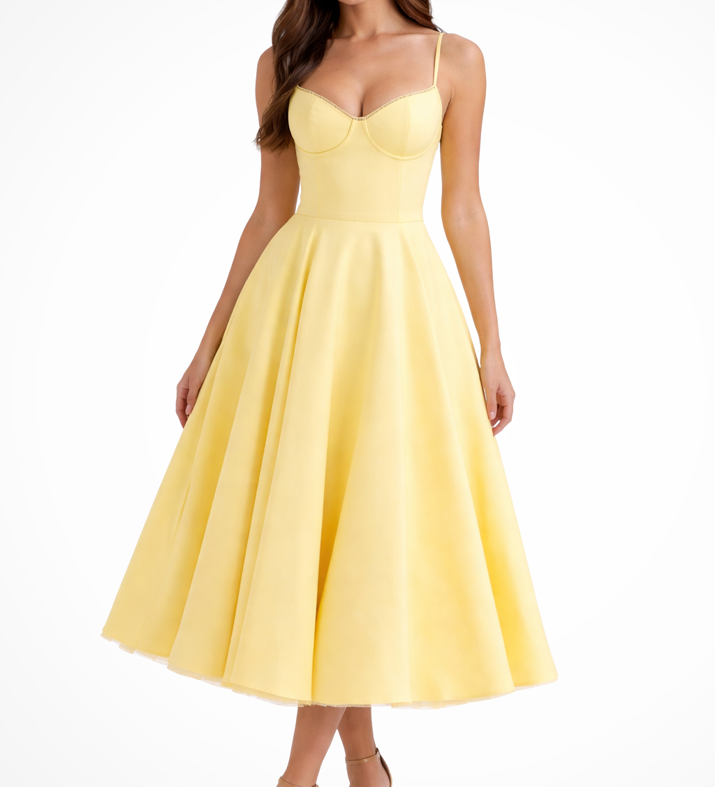 Junio | Vestido midi de corsé para invitadas de boda