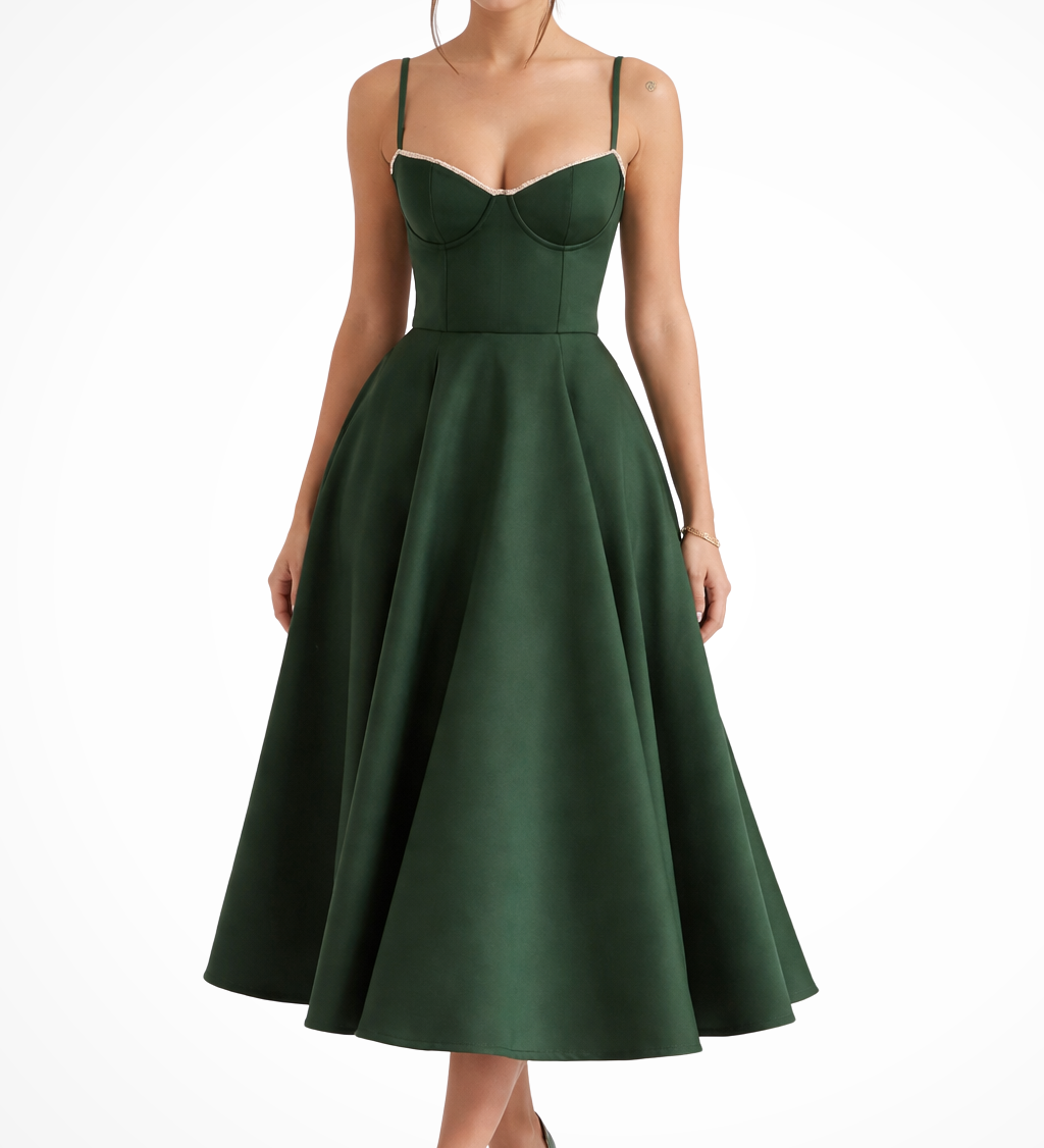 Junio | Vestido midi de corsé para invitadas de boda