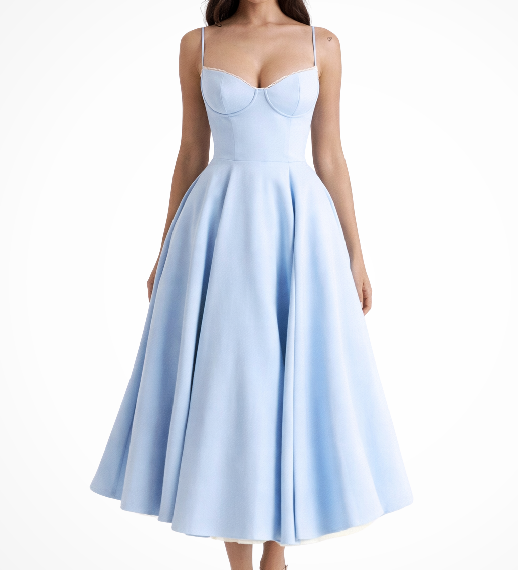 Junio | Vestido midi de corsé para invitadas de boda
