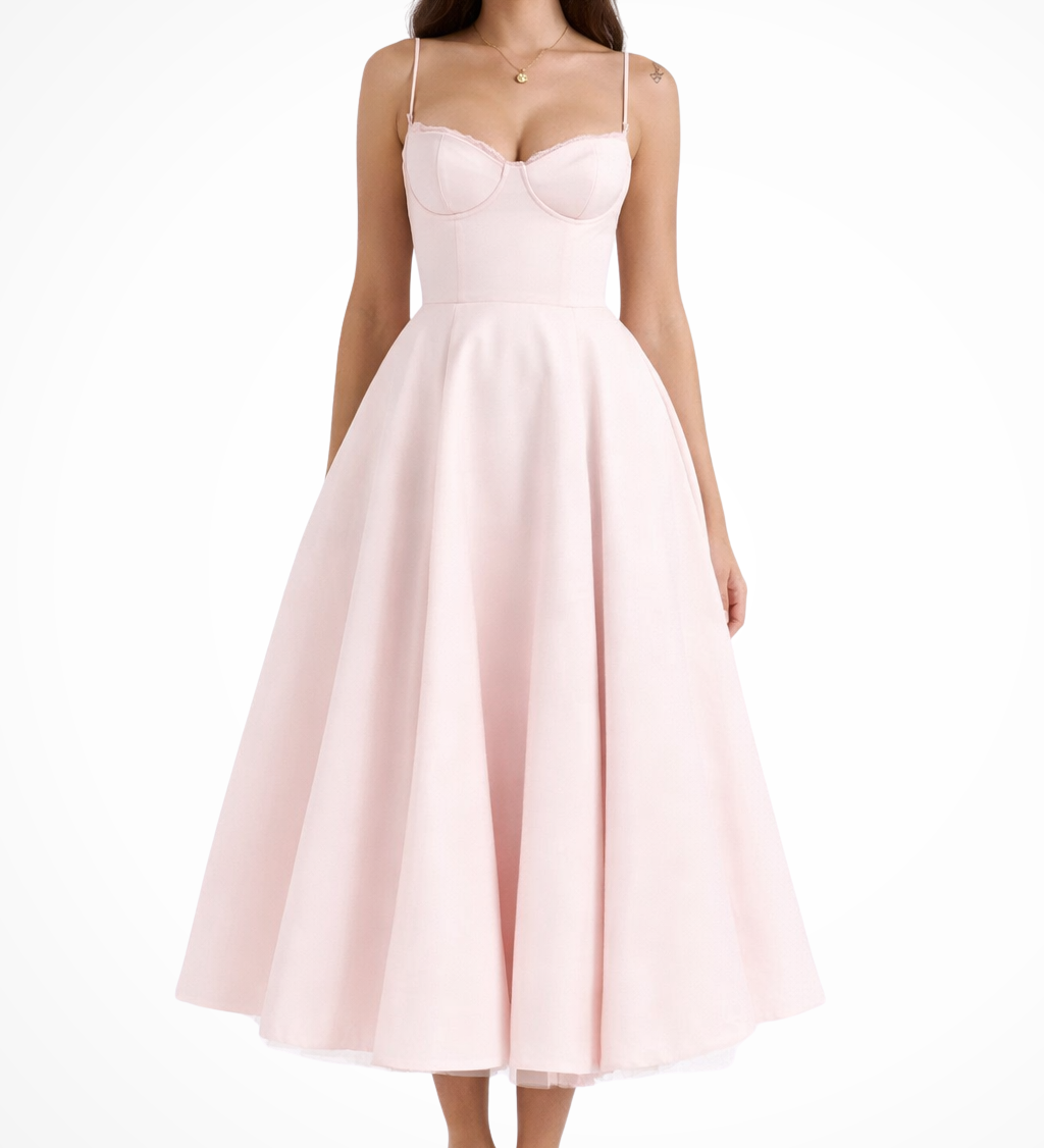 Junio | Vestido midi de corsé para invitadas de boda