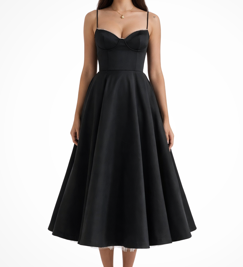 Junio | Vestido midi de corsé para invitadas de boda